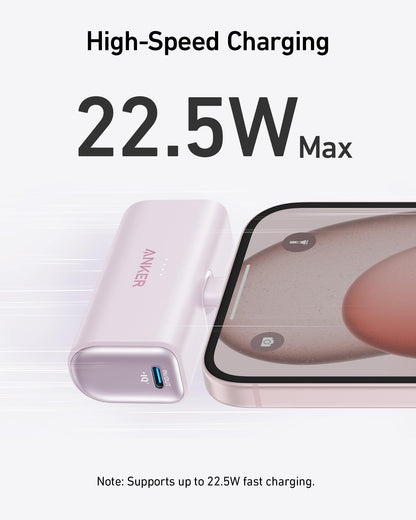 Anker iPhone 17 Portable Charger, Nano Power Bank with Built-in USB C Connector, 5,000mAh Portable Charger 22.5W, for iPhone 17/16/15 Series, Samsung S22/23 Series, iPad Pro/Air, AirPods, and More