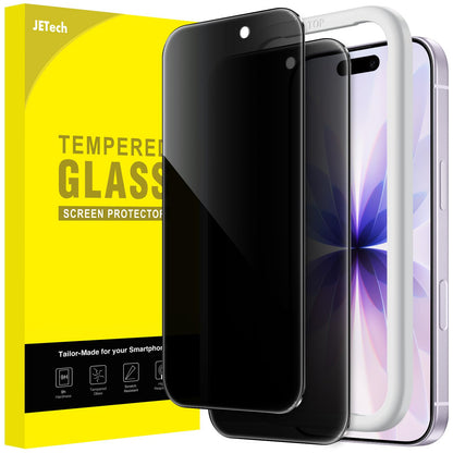 JETech Privacy Screen Protector for iPhone 15 6.1-Inch, Anti-Spy Tempered Glass Film with Easy Installation Tool, 2-Pack