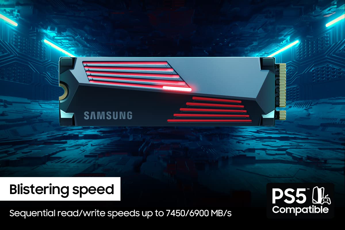 Samsung 990 PRO SSD 1TB PCIe 4.0 M.2 2280 Internal Solid State Hard Drive, Seq. Read Speeds Up to 7,450 MB/s for High End Computing, Gaming, and Heavy Duty Workstations, MZ-V9P1T0B/AM