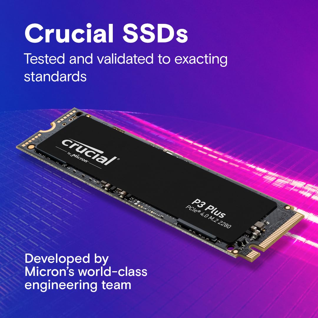 Crucial P3 Plus PCIe Gen4 NVMe 1TB SSD, Up to 5,000MB/s Read, Laptop & Desktop (PC) Compatible, Solid State Drive – CT1000P3SSD8