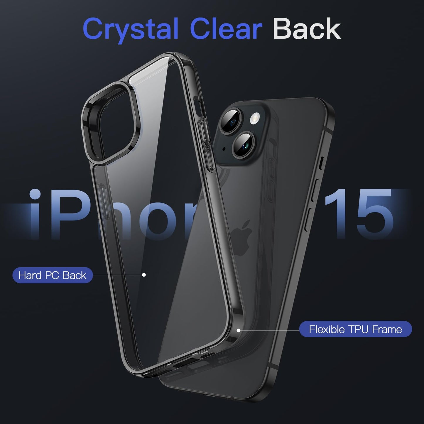 JETech Case for iPhone 15 6.1-Inch, Non-Yellowing Shockproof Phone Bumper Cover, Anti-Scratch Clear Back (Clear)