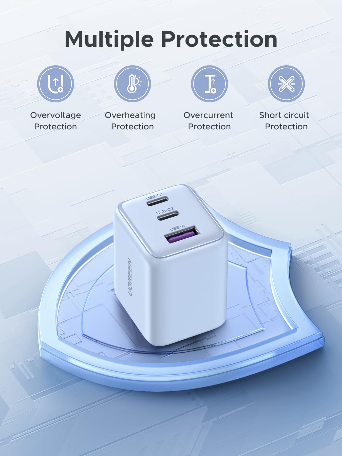 UGREEN 3-Port 30W USB C Charger, GaN II Compact iPhone Charger Fast Charging, Type C Power Adapter for iPhone 17/16/15 Series, Galaxy S26/S25/24, iPad, MacBook Neo/Air, Matt Black