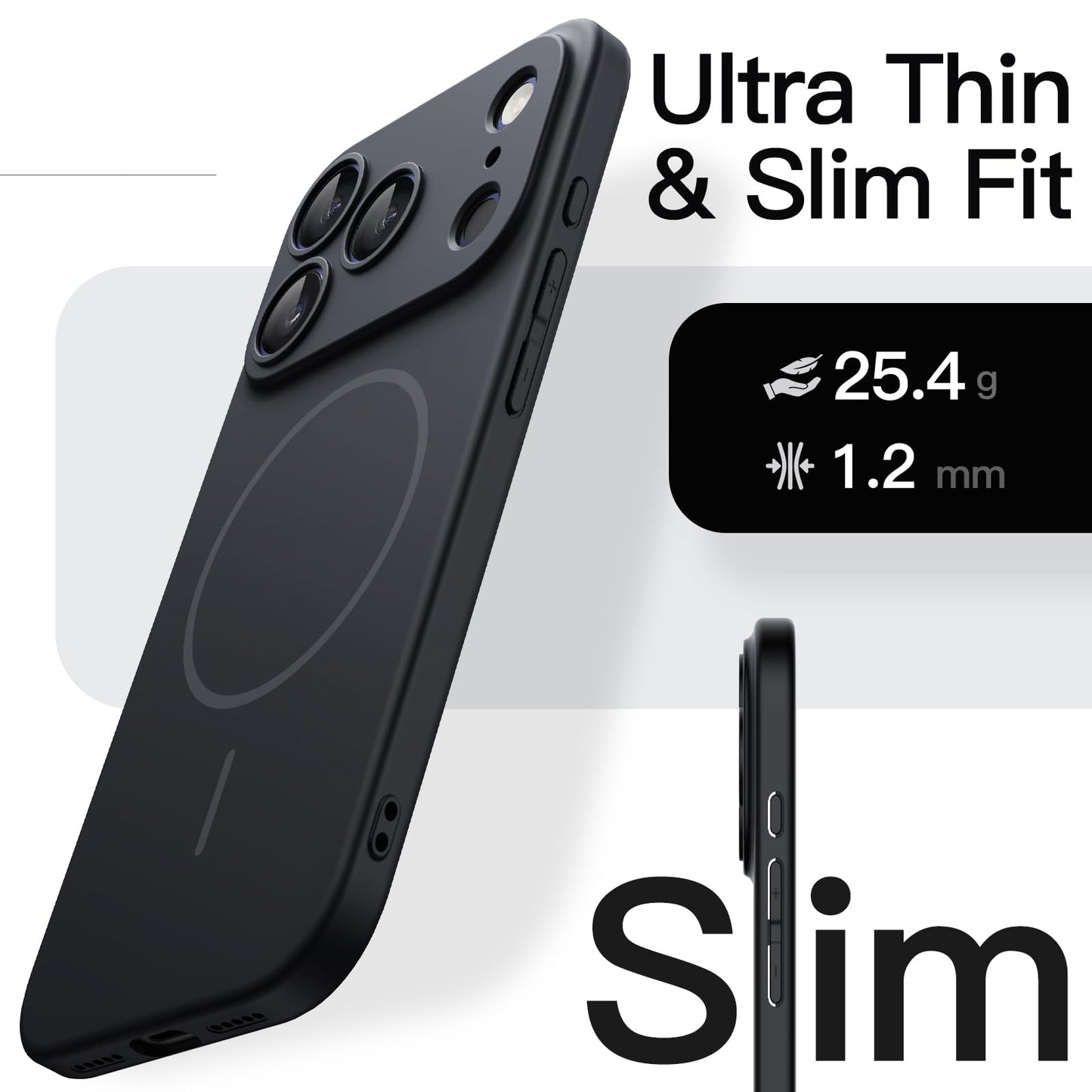 JETech Magnetic Slim Case for iPhone 17 Pro Max 6.9-Inch, Compatible with MagSafe, Ultra-Thin Lightweight Minimalist Phone Cover with Matte Finish and Full Camera Lens Protection (Black)