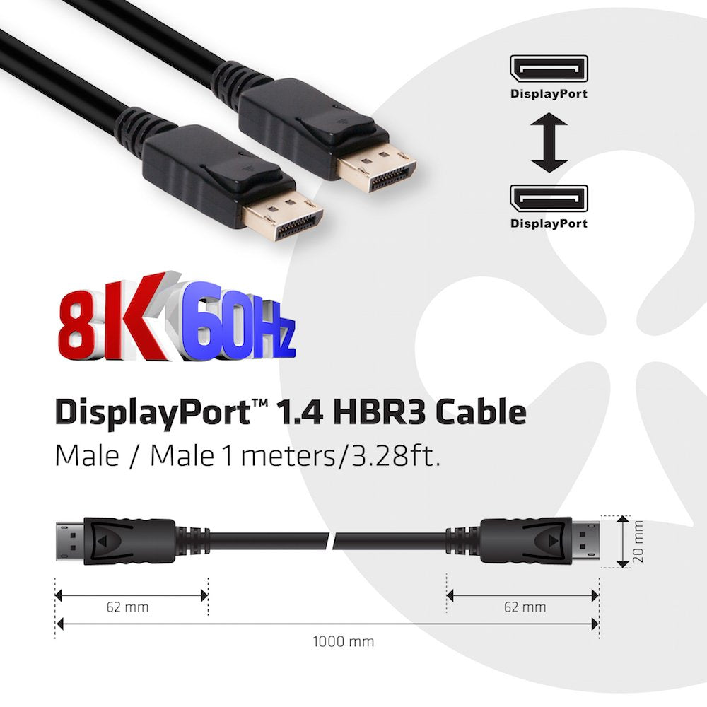 Club3D CAC-2068 VESA Certified DisplayPort to DisplayPort 1.4/Hbr3 M/M Cable DP 1.4 8K 60Hz 2m - 6,56ft