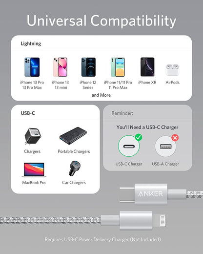 Anker New Nylon USB C to Lightning Cable, Apple MFi Certified for iPhone 14 Series, and More (6FT, Black)