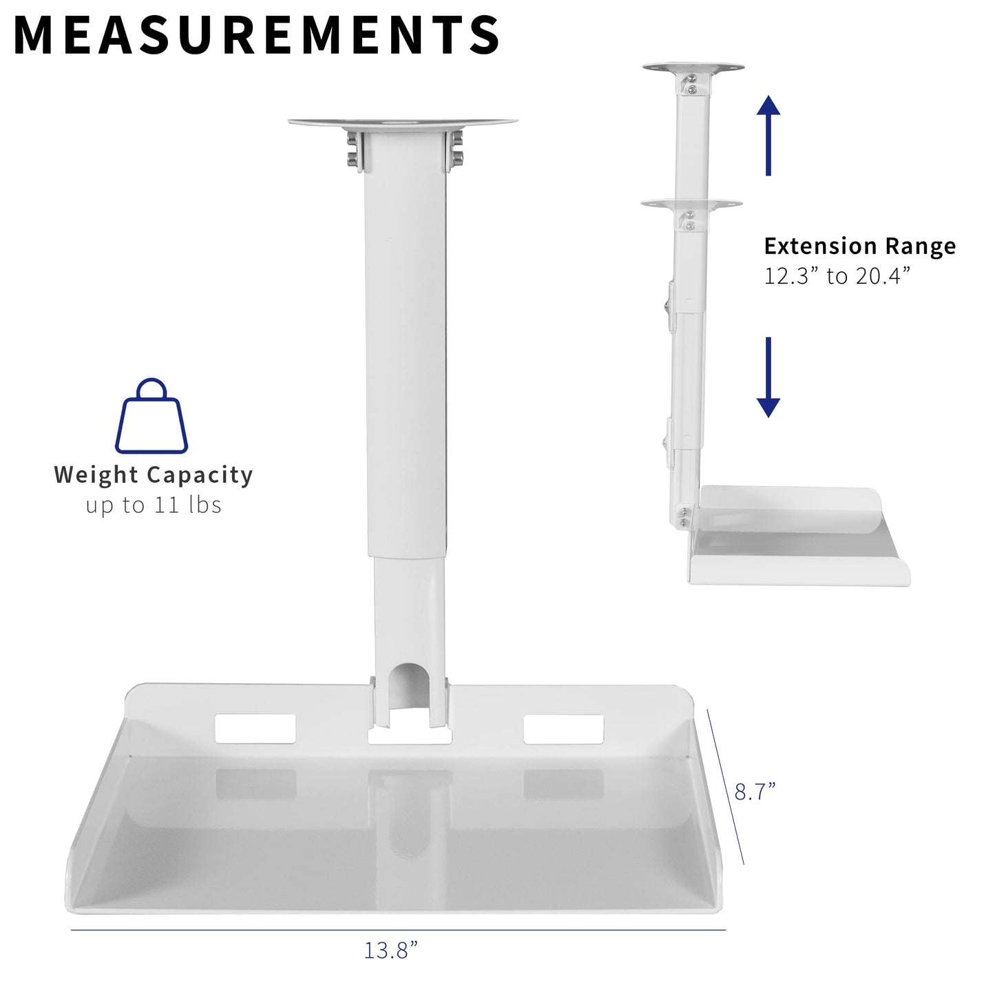 VIVO Universal Extending Ceiling Projector Mount, Height Adjustable Projection, White, MOUNT-VP02W