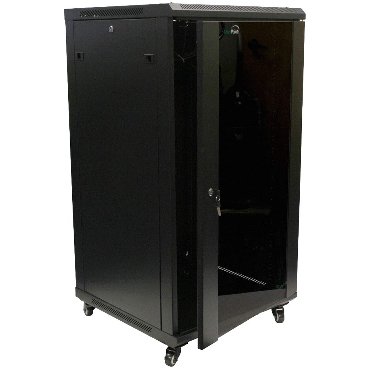 NavePoint 15U Server Cabinet Wall Mount Rack Enclosure with Caster Wheels, Includes 2 Fans, Locking Glass Door, Removable Side Panels – 15U Network Cabinet 17.7” Deep, 19”Server Rack for IT Equipment
