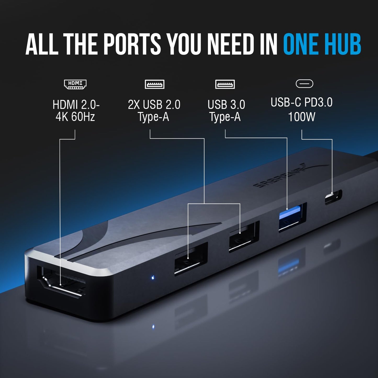 SABRENT 4-Port USB 3.0 Hub with Individual LED Power Switches - Slim, Portable Design - 2 Ft Cable - Fast Data Transfer - Compatible with Mac & PC (HB-UM43)