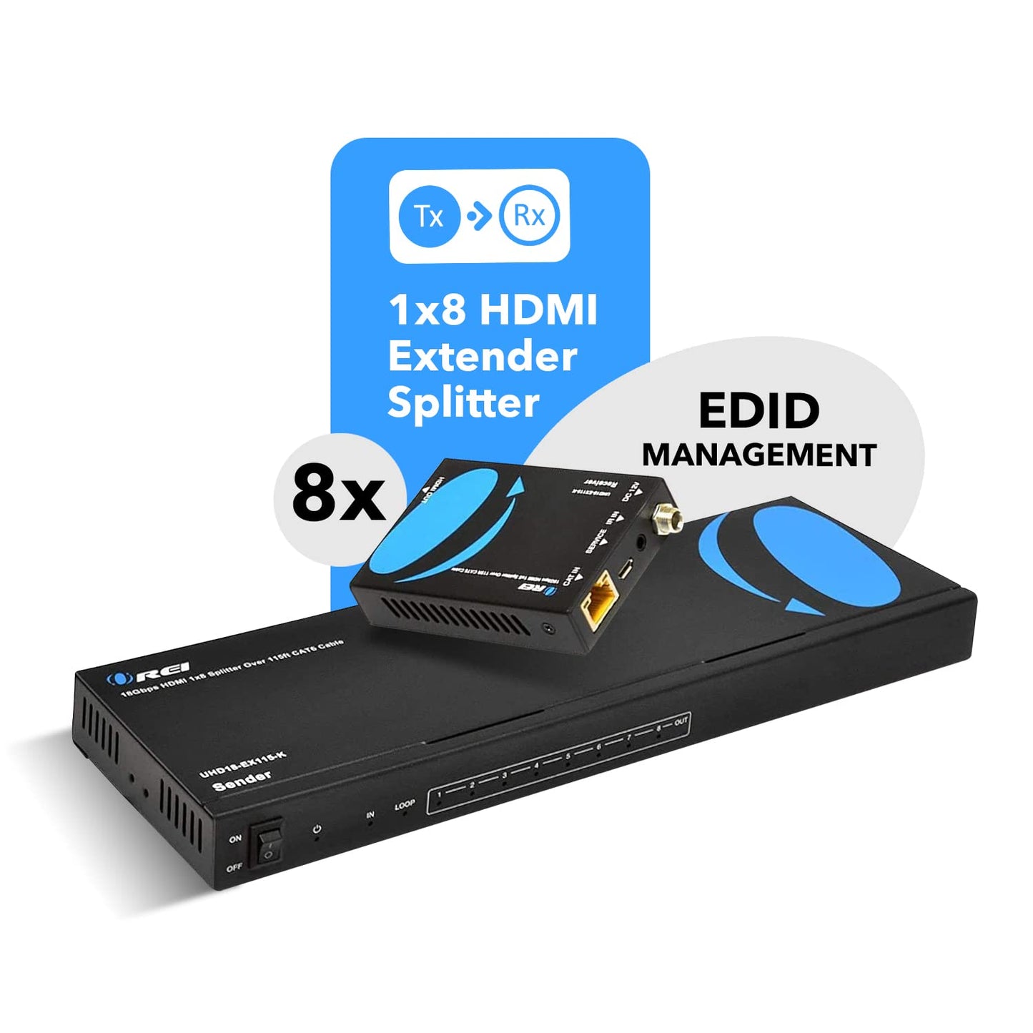 OREI 4K 4x4 HDMI Extender Matrix - UltraHD 4K @ 60Hz 4:4:4 Over Single CAT5e/6/7 Cable with HDR Switcher & IR Control, RS-232 - Up to 230 Ft - 1080P Downscale - 4 x Loop Out - 4 Receivers Included
