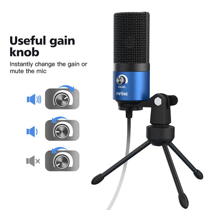 FIFINE USB Microphone, Metal Condenser Recording Microphone for MAC OS, Windows, Cardioid Laptop Mic for Recording Vocals, Voice Overs, Streaming, Meeting and YouTube Videos-K669B