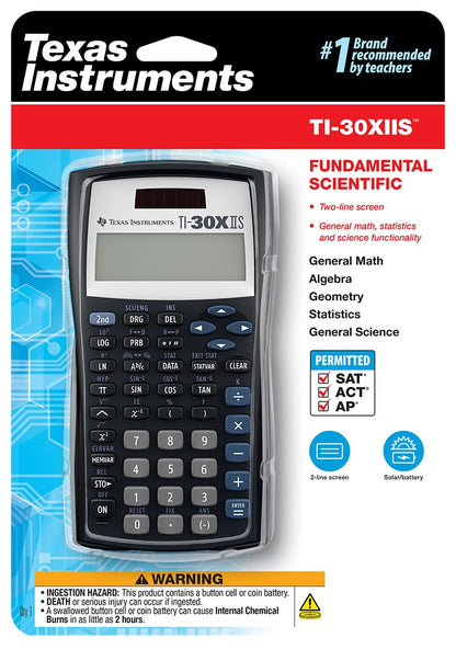Texas Instruments TI-30XIIS Scientific Calculator, Black with Blue Accents (30XIIS/TBL/1L1/BK)