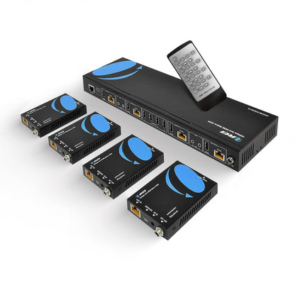 OREI 4K 4x4 HDMI Extender Matrix - UltraHD 4K @ 60Hz 4:4:4 Over Single CAT5e/6/7 Cable with HDR Switcher & IR Control, RS-232 - Up to 230 Ft - 1080P Downscale - 4 x Loop Out - 4 Receivers Included