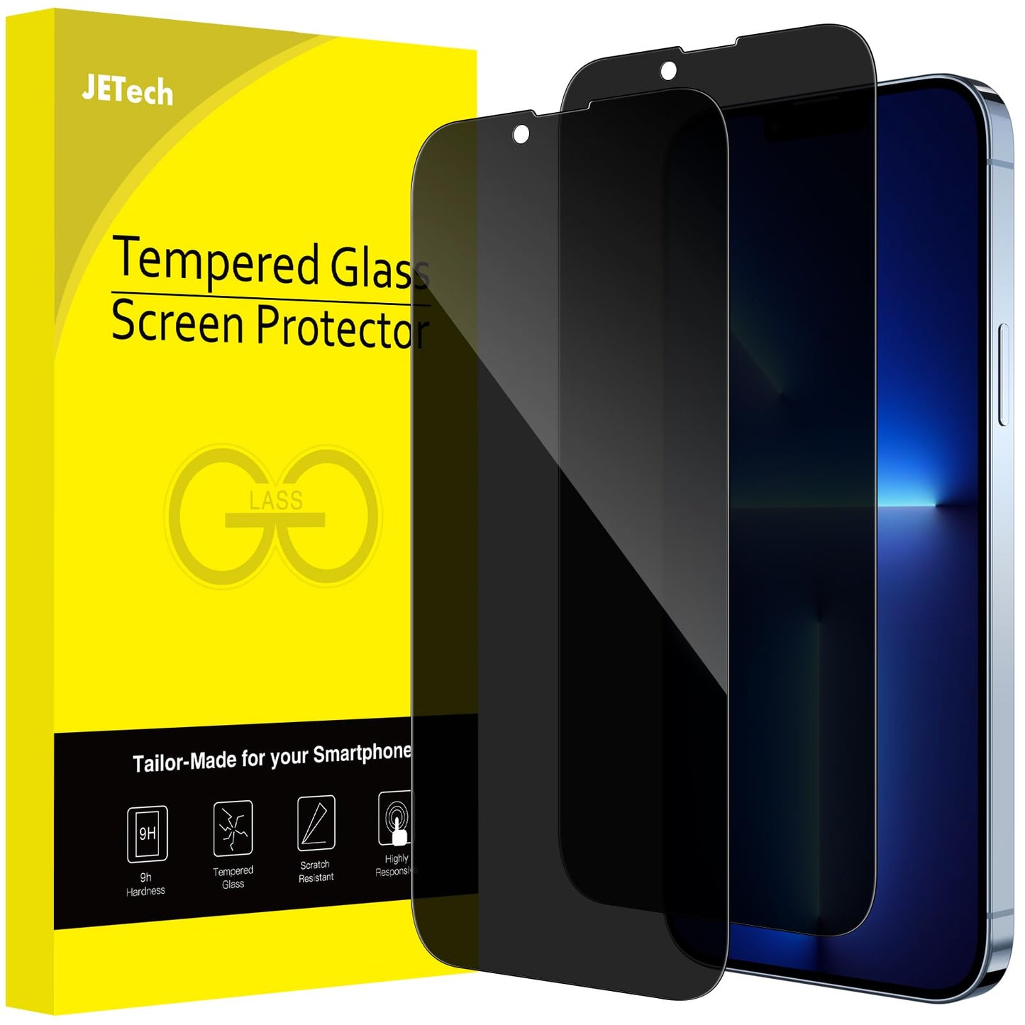 JETech Privacy Full Coverage Screen Protector for iPhone 14 Pro Max 6.7-Inch, Anti-Spy Tempered Glass Film, Edge to Edge Protection Case-Friendly, 2-Pack