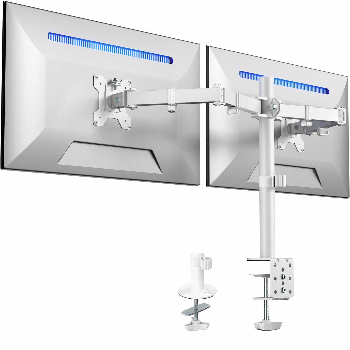 VIVO Dual Monitor Desk Mount, Holds 2 Computer Screens up to 30 inches and 22lbs Each, Heavy Duty Fully Adjustable Steel Stand with C-Clamp and Grommet, Black, STAND-V002