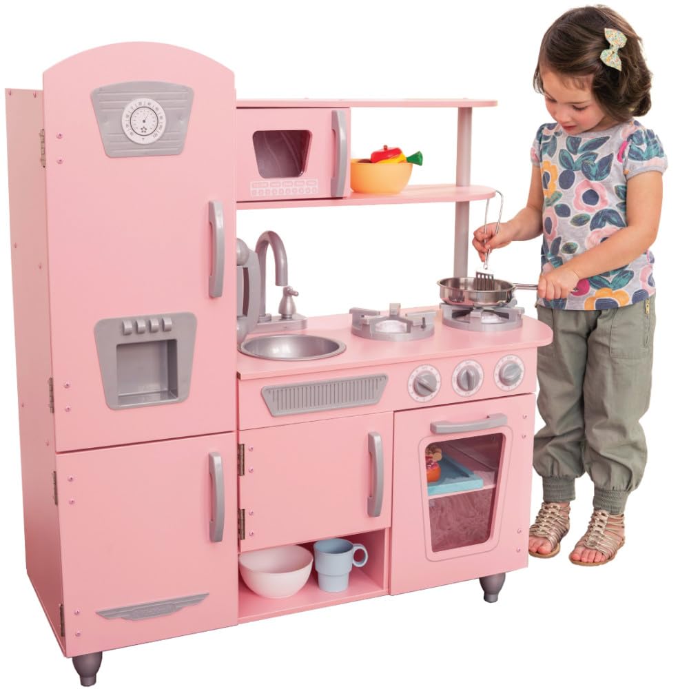 KidKraft Vintage Wooden Play Kitchen with Pretend Ice Maker and Play Phone, White