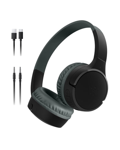 Belkin SoundForm Mini - Wireless Bluetooth Kids Headphones, 30H Battery, 85dB Safe Volume Limit, Built-in Microphone - Toddler On-Ear Earphones for iPhone, iPad - Ideal for School - Blue w/Case