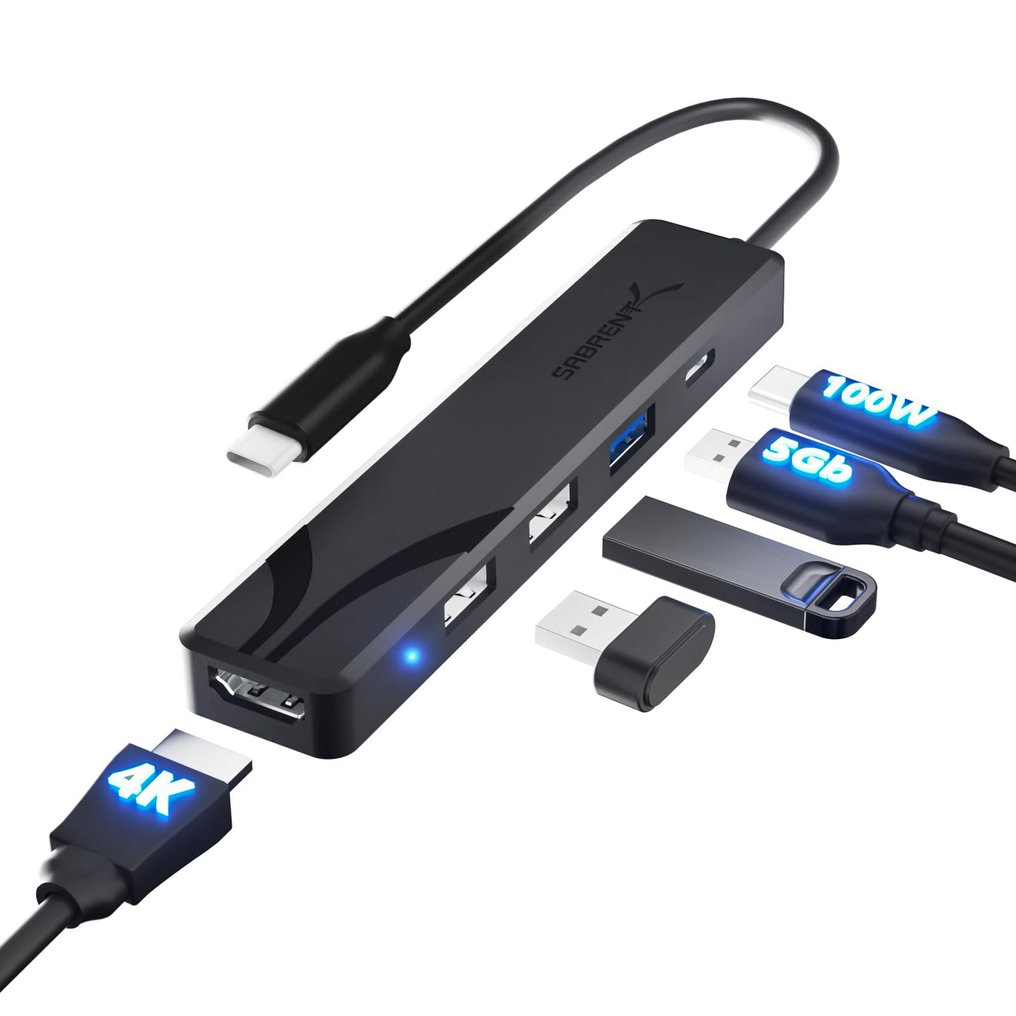 SABRENT 4-Port USB 3.0 Hub with Individual LED Power Switches - Slim, Portable Design - 2 Ft Cable - Fast Data Transfer - Compatible with Mac & PC (HB-UM43)