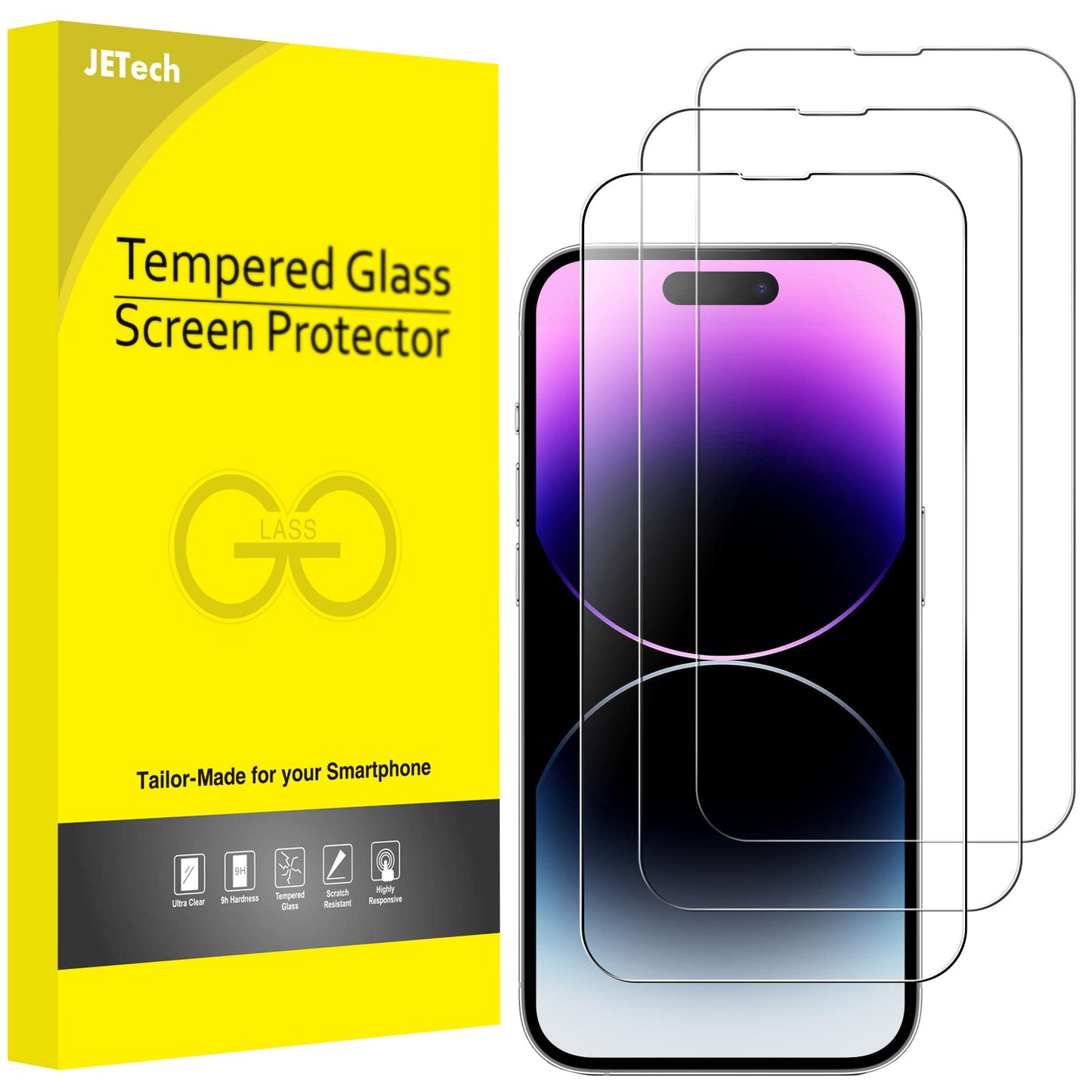 JETech Screen Protector for iPhone 17e (2026) / iPhone 16e / iPhone 14, Tempered Glass Film, 6.1-Inch Display, 3-Pack