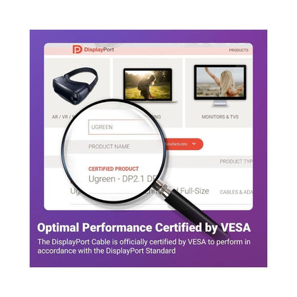 UGREEN 16K 6.6FT DisplayPort Cable 2.1 [VESA Certified] DP 2.1 40Gbps Support 8K@240Hz 1080P@540Hz HDR, HDCP, DSC 1.2a, Braided Display Port Cable Cord Compatible FreeSync G-Sync Video Card Monitor