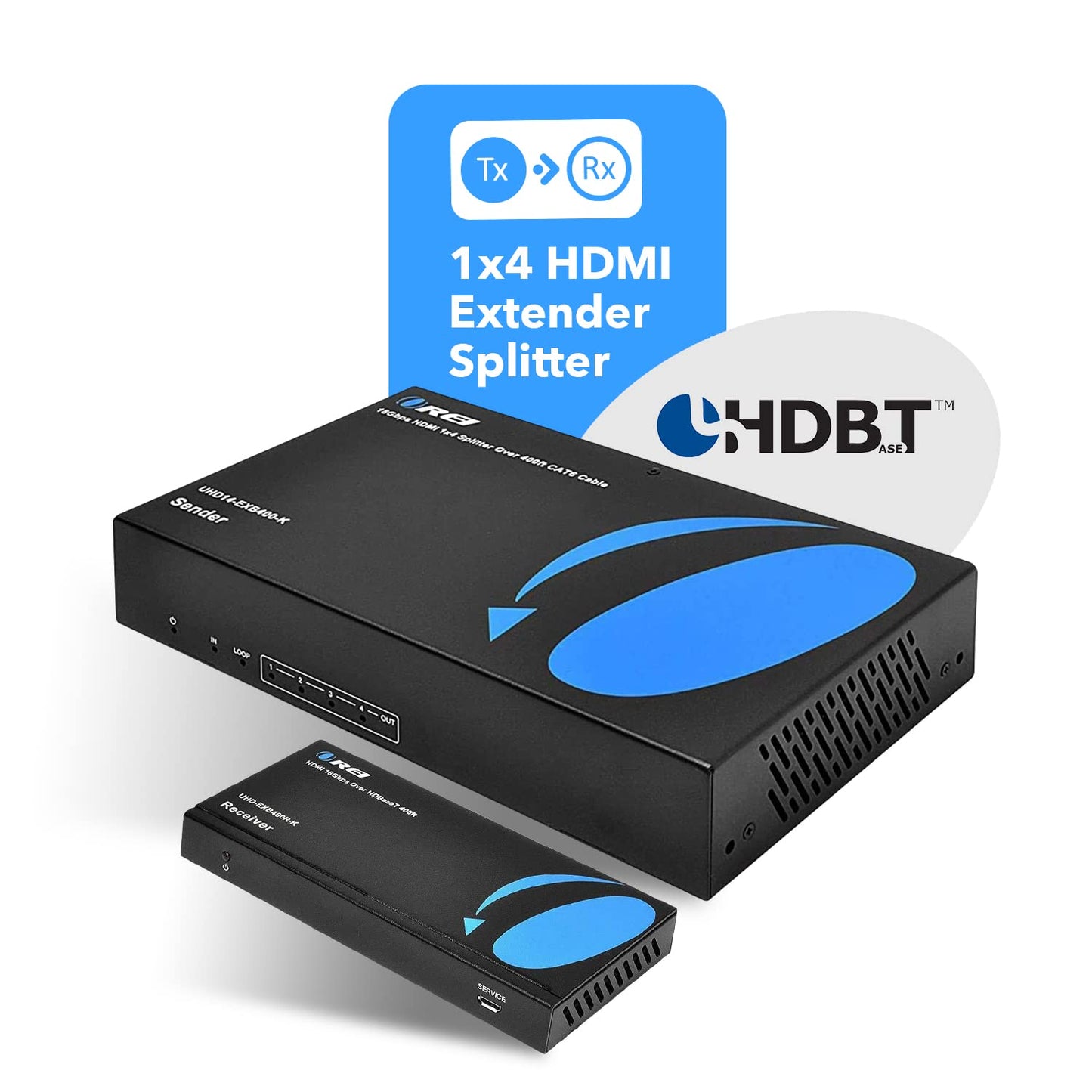 OREI 4K 4x4 HDMI Extender Matrix - UltraHD 4K @ 60Hz 4:4:4 Over Single CAT5e/6/7 Cable with HDR Switcher & IR Control, RS-232 - Up to 230 Ft - 1080P Downscale - 4 x Loop Out - 4 Receivers Included