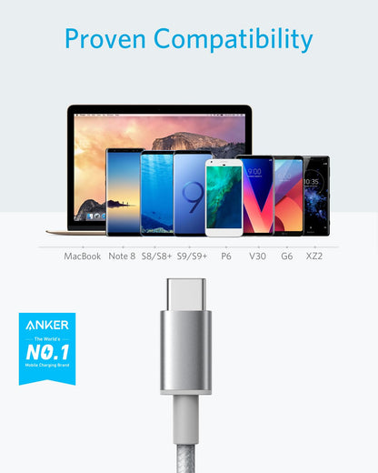 Anker Cable [2 Pack 3ft], USB A to USB C Cable for iPhone 17 Series,Samsung Galaxy S10 S10+, LG V30, Beats Fit Pro and More (Black).