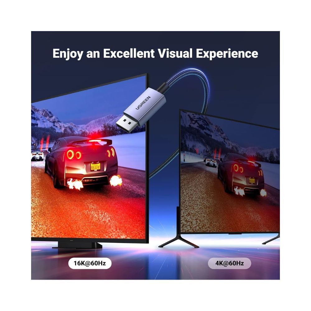 UGREEN 16K 6.6FT DisplayPort Cable 2.1 [VESA Certified] DP 2.1 40Gbps Support 8K@240Hz 1080P@540Hz HDR, HDCP, DSC 1.2a, Braided Display Port Cable Cord Compatible FreeSync G-Sync Video Card Monitor