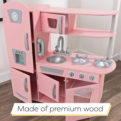 KidKraft Vintage Wooden Play Kitchen with Pretend Ice Maker and Play Phone, White