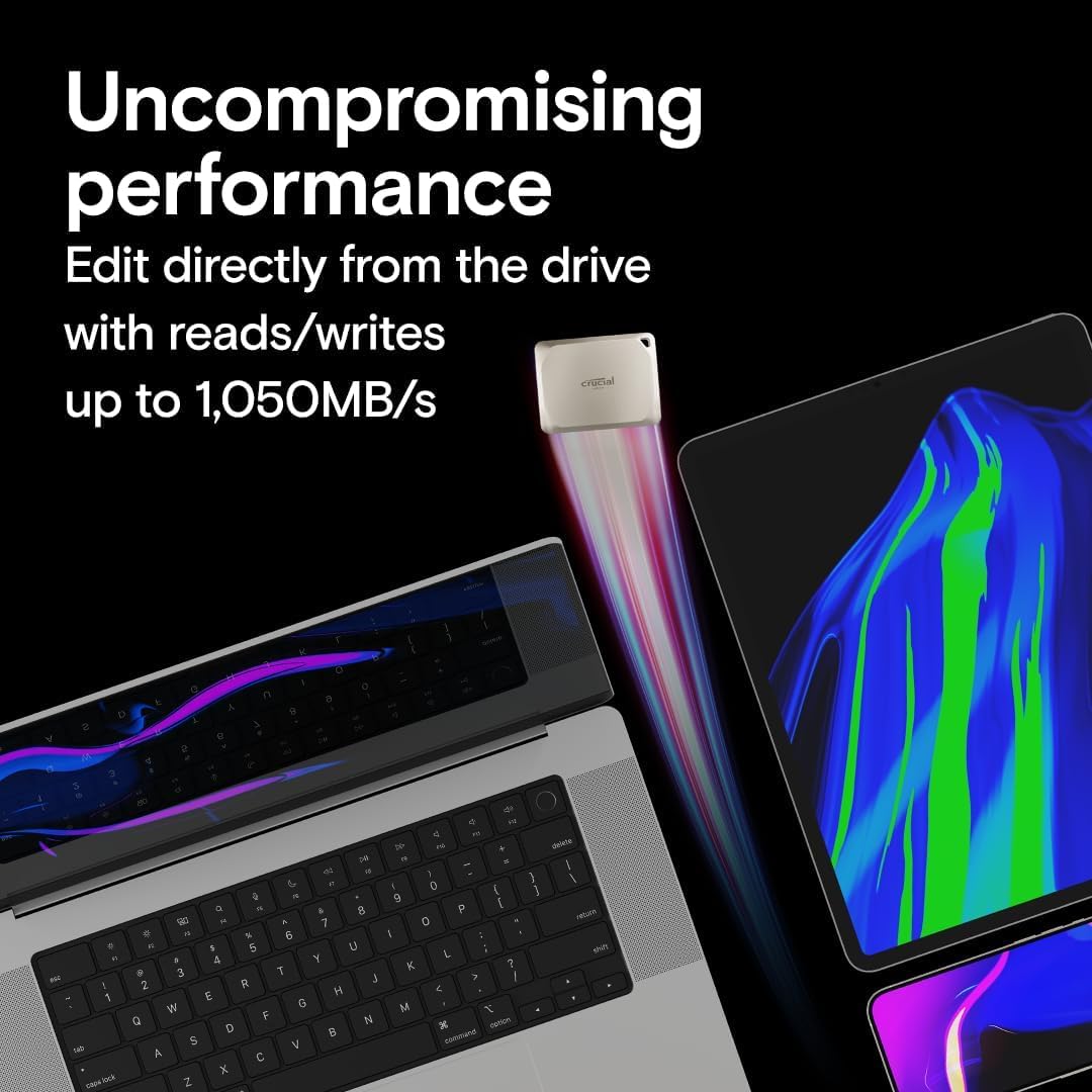 Crucial X9 Pro 1TB Portable SSD, Up to 1050MB/s Read & Write, 3.2 USB-C, External Solid State Drive, Durable Storage for PC & Mac, for Content Creators & Videogaphers, Silver - ‎CT1000X9PROSSD902