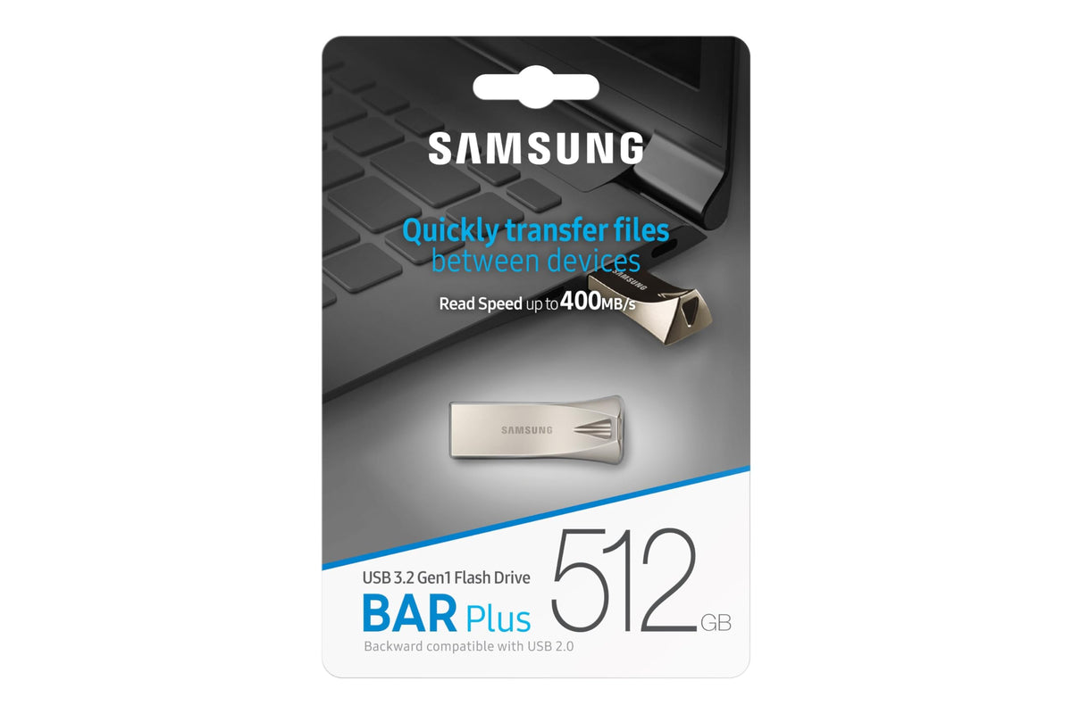 SAMSUNG BAR Plus 3.1 USB Flash Drive, 128GB, 400MB/s, Rugged Metal Casing, Storage Expansion for Photos, Videos, Music, Files, MUF-128BE4/AM, Titan Grey