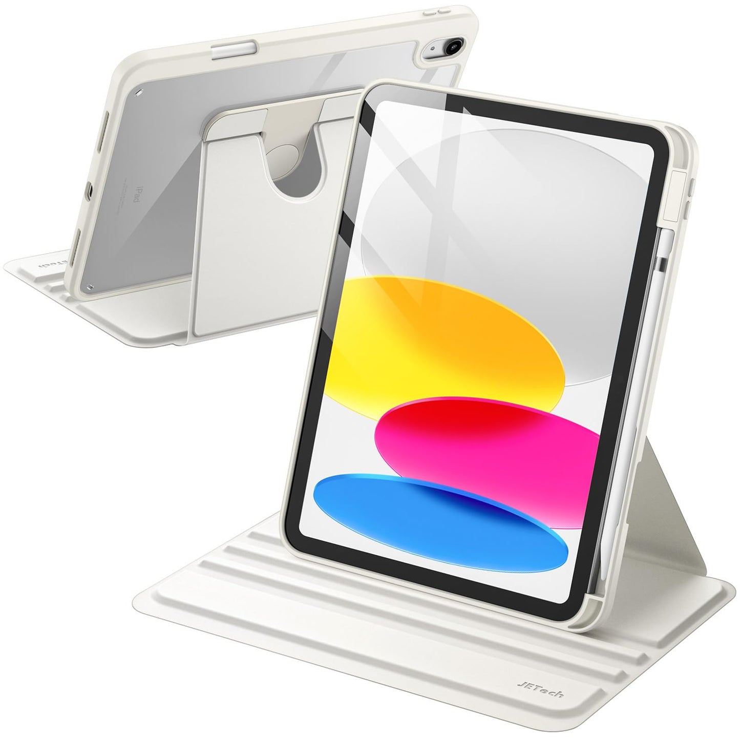 JETech Rotating Case for iPad (A16) 11th/10th Generation (2025/2022) with Pencil Holder, 360 Degree Rotation Protective Stand Cover Clear Back, Auto Wake/Sleep (Navy)