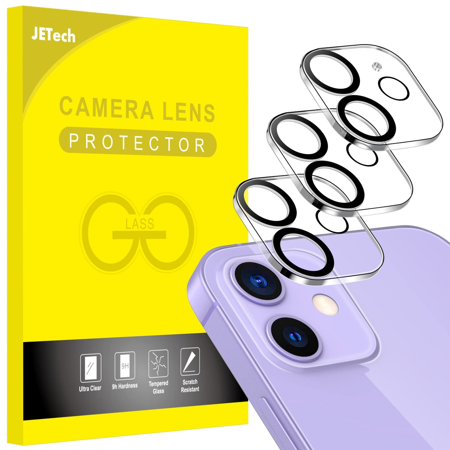 JETech Camera Lens Protector for iPhone 12 Pro Max 6.7-Inch, 9H Tempered Glass, HD Clear, Anti-Scratch, Case Friendly, Does Not Affect Night Shots, 3-Pack