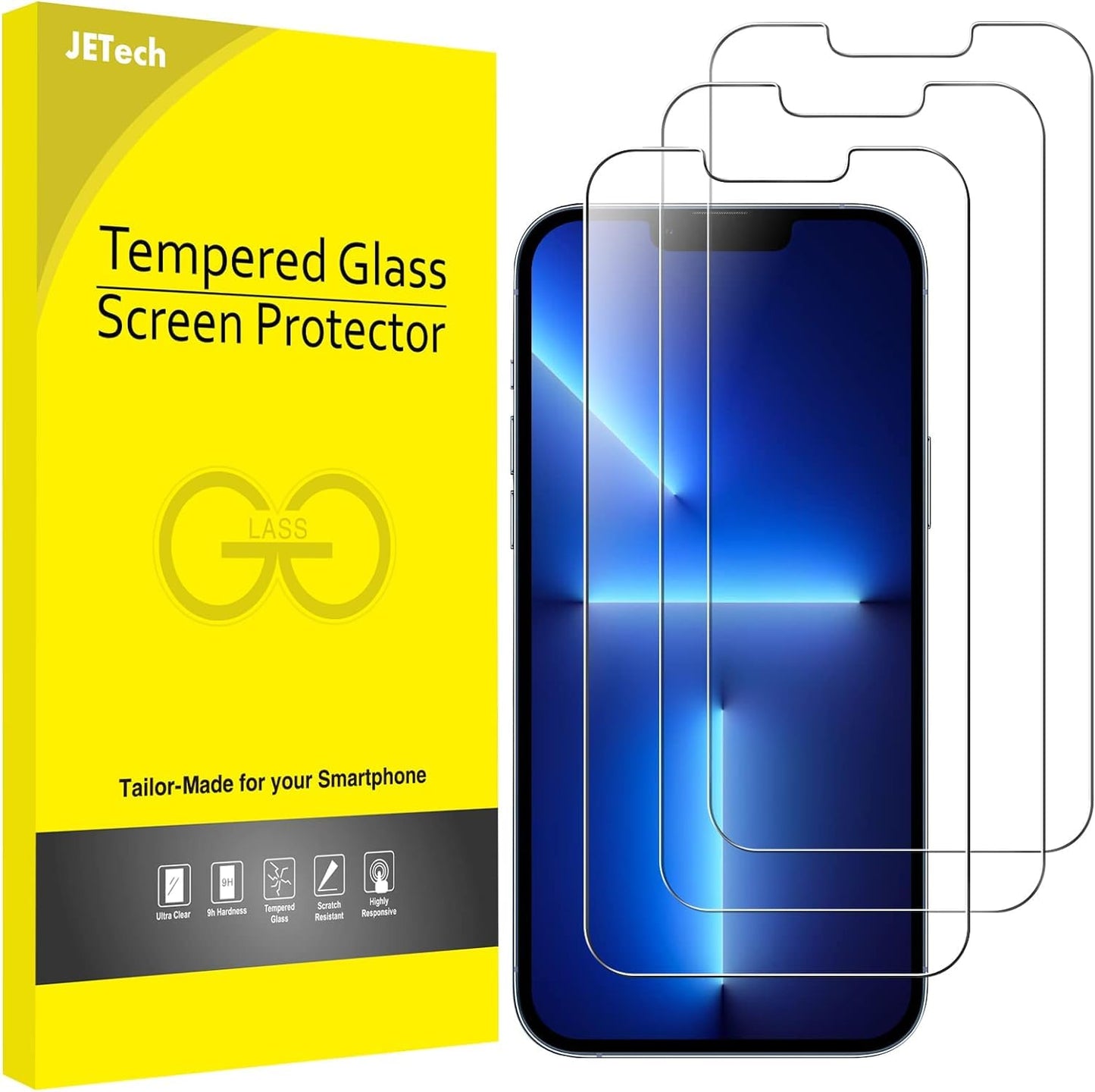 JETech Screen Protector for iPhone 17e (2026) / iPhone 16e / iPhone 14, Tempered Glass Film, 6.1-Inch Display, 3-Pack