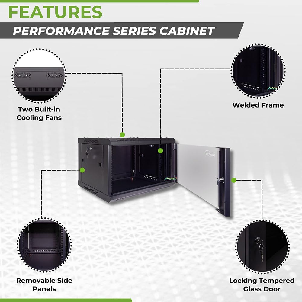 NavePoint 15U Server Cabinet Wall Mount Rack Enclosure with Caster Wheels, Includes 2 Fans, Locking Glass Door, Removable Side Panels – 15U Network Cabinet 17.7” Deep, 19”Server Rack for IT Equipment