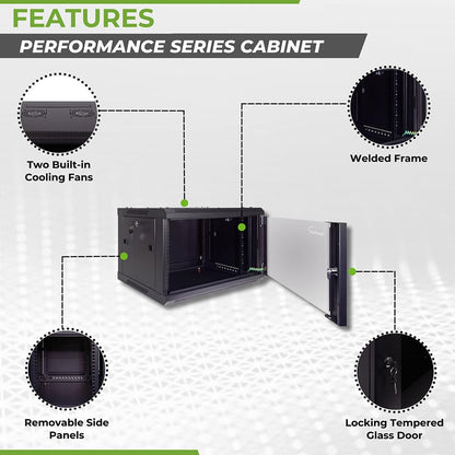 NavePoint 15U Server Cabinet Wall Mount Rack Enclosure with Caster Wheels, Includes 2 Fans, Locking Glass Door, Removable Side Panels – 15U Network Cabinet 17.7” Deep, 19”Server Rack for IT Equipment