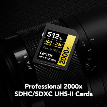 Lexar 256GB 2000x SD Memory Card, 300MB/s Read, 8K, V90, U3, UHS-II