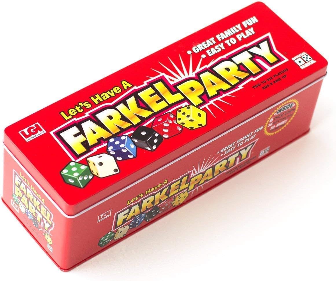 Farkel Party Classic Dice Game | Official Licensed Farkle Set | 36 Dice, 6 Cups, Score Sheets & Storage Tin | Travel Dice Game for Family Game Night | 2+ Players, Ages 8+