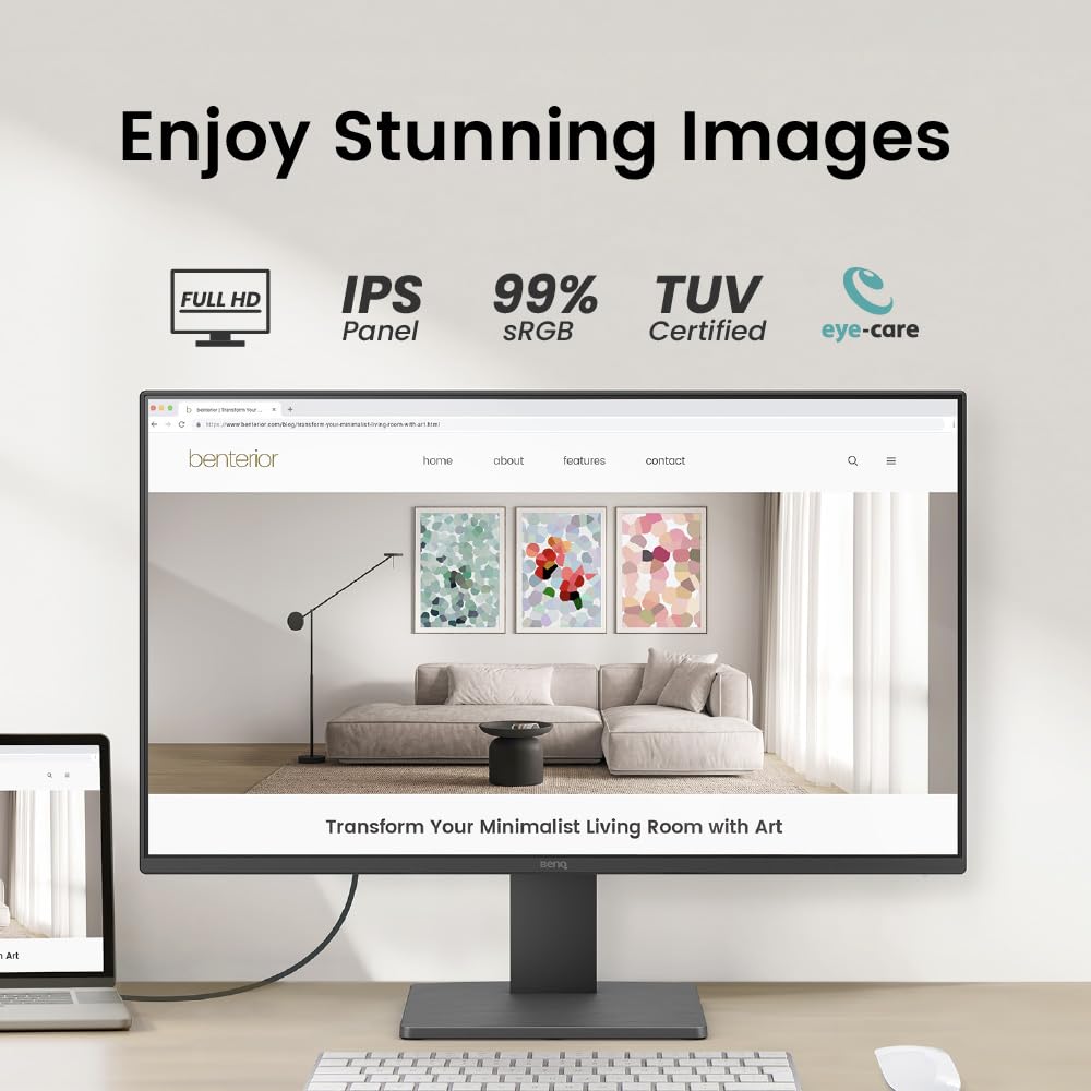 BenQ GW2480 Computer Monitor 24" FHD 1920x1080p | IPS | Eye-Care Tech | Low Blue Light | Anti-Glare | Adaptive Brightness | Tilt Screen | Built-in Speakers | DisplayPort | HDMI | VGA,Black