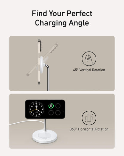 Anker MagSafe Compatible MagGo Charger Stand, iPhone 17 Wireless Charger, 2-in-1 Charging Station, Qi2 Certified 15W Fast Charging, for iPhone 17/16/15/14/13/12, AirPods Pro (Black, No Adapter)