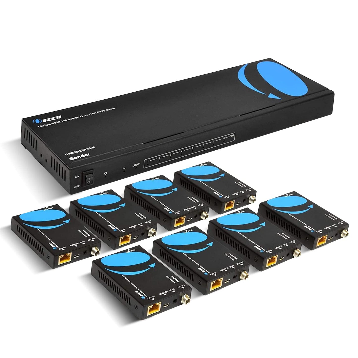 OREI 4K 4x4 HDMI Extender Matrix - UltraHD 4K @ 60Hz 4:4:4 Over Single CAT5e/6/7 Cable with HDR Switcher & IR Control, RS-232 - Up to 230 Ft - 1080P Downscale - 4 x Loop Out - 4 Receivers Included