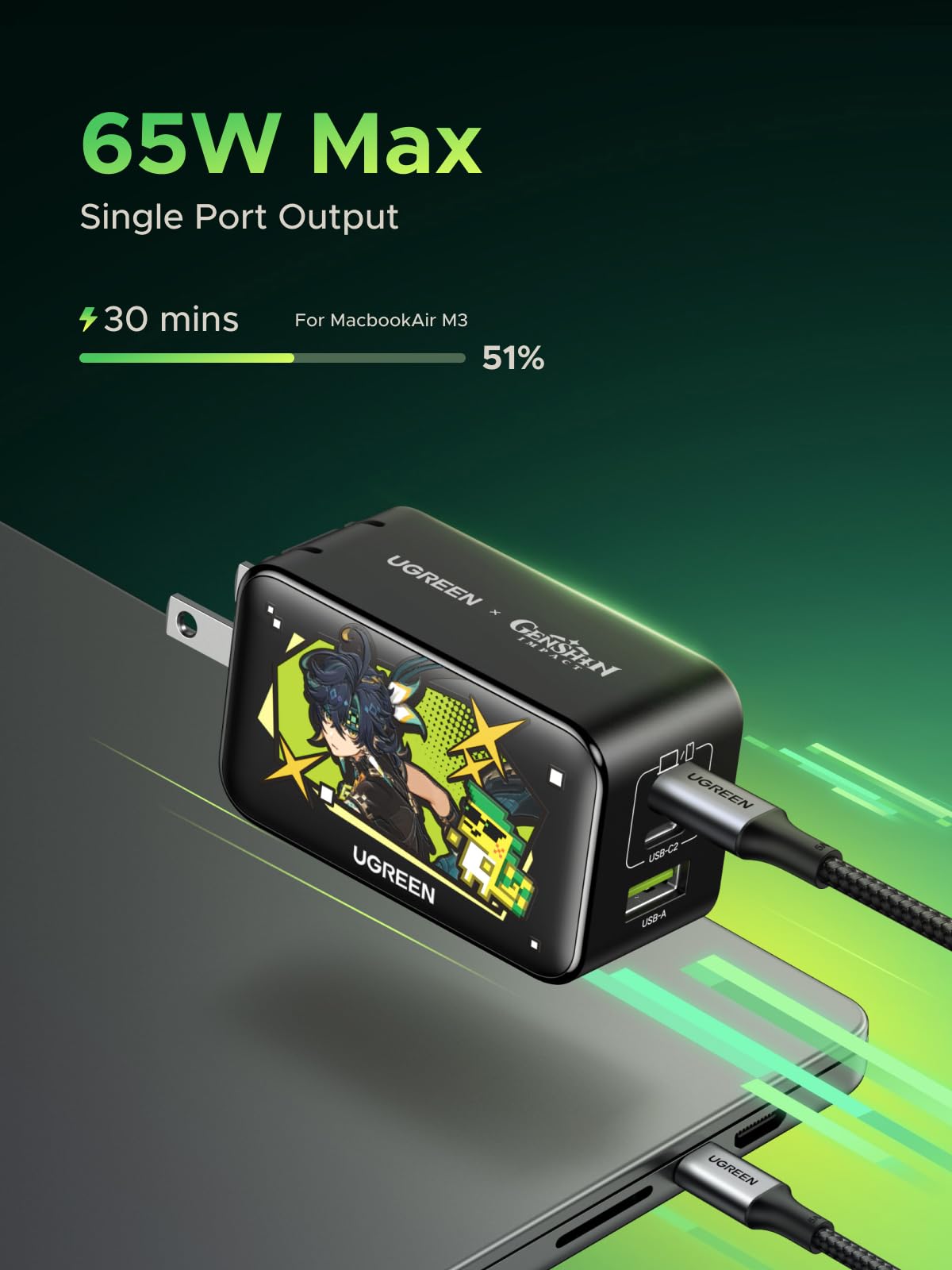 UGREEN Nexode 65W GaN USB C Wall Charger, 3-Port Compact Foldable Fast Charger Power Adapter for iPhone 17/16/15 Series, Galaxy S25/S24, Pixel 10/9, MacBook Pro/Air, Dell XPS, iPad Pro (Black)
