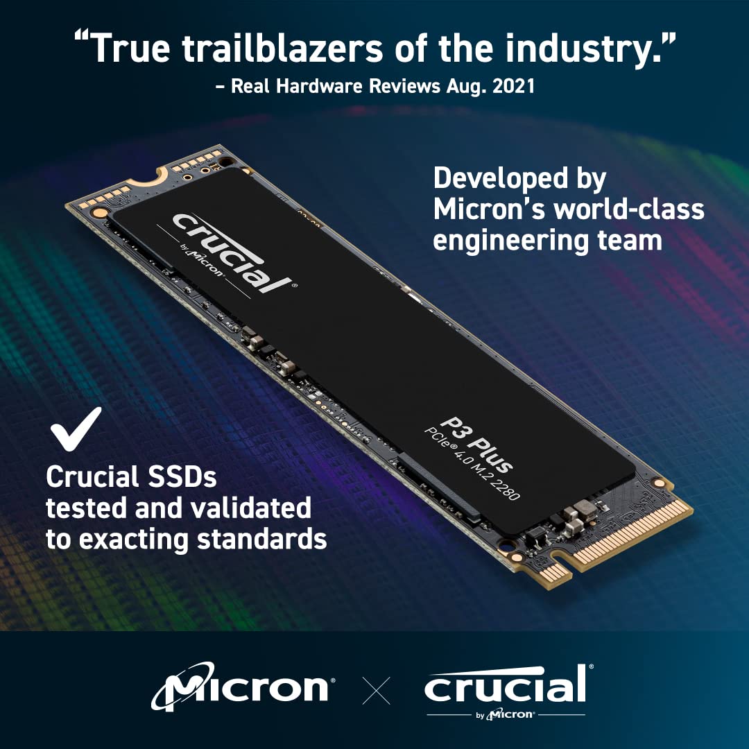 Crucial P3 Plus PCIe Gen4 NVMe 1TB SSD, Up to 5,000MB/s Read, Laptop & Desktop (PC) Compatible, Solid State Drive – CT1000P3SSD8
