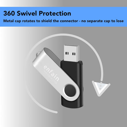 Enfain 16GB USB 2.0 Flash Drive 10 Pack | Swivel Thumb Drives with 31 Labels | Gift-Ready Packaging for Corporate Events, Office & Team Distributions (Black)