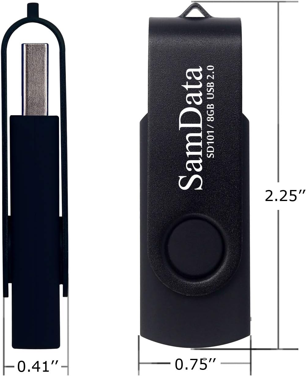 SamData USB Flash Drive 8GB 1 Pack USB 2.0 Thumb Drive Swivel Memory Stick Data Storage Jump Drive Zip Drive Drive with Led Indicator (Black, 8GB-1Pack)