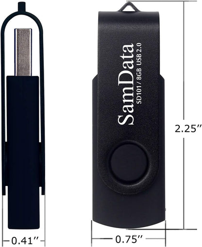 SamData USB Flash Drive 8GB 1 Pack USB 2.0 Thumb Drive Swivel Memory Stick Data Storage Jump Drive Zip Drive Drive with Led Indicator (Black, 8GB-1Pack)