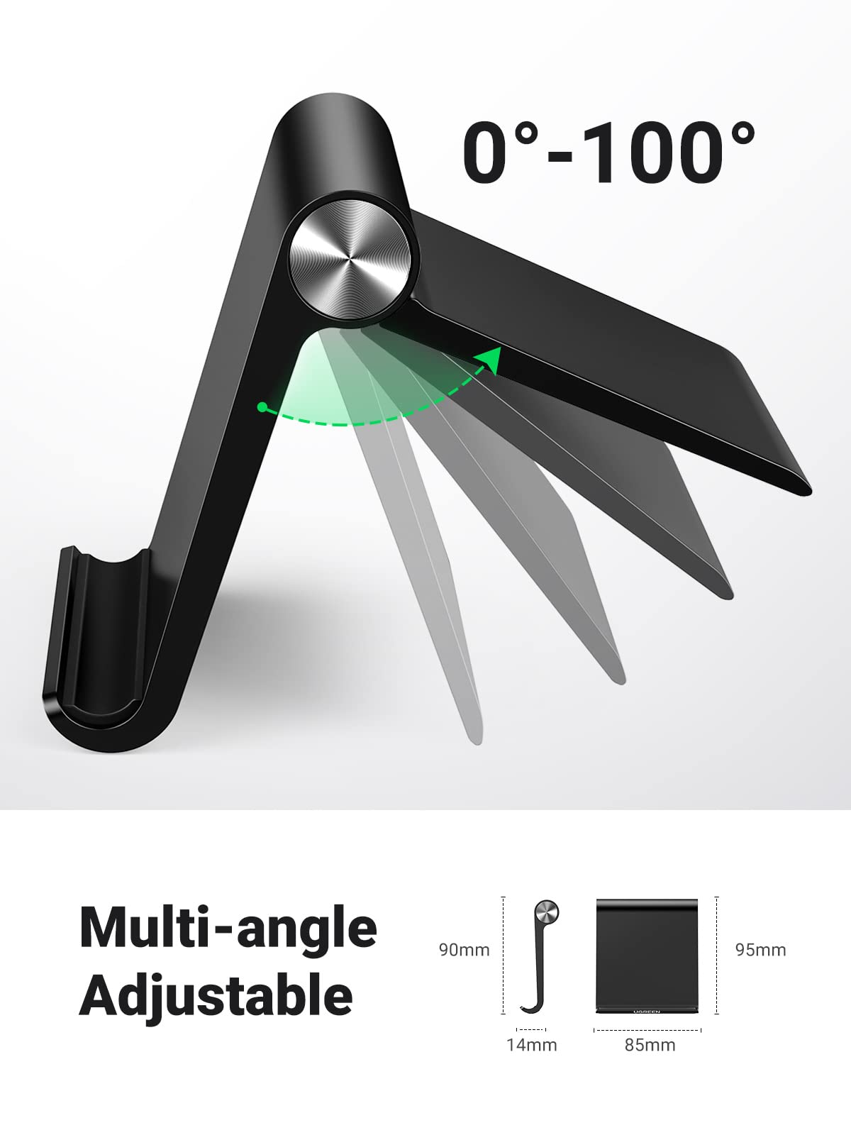 UGREEN Cell Phone Stand Holder for Desk Adjustable Compatible with iPhone 13 12 Pro Max 11 SE XS XR 8 Plus 6 7 Galaxy Note20 S20 S10 S9 S8 Foldable Black