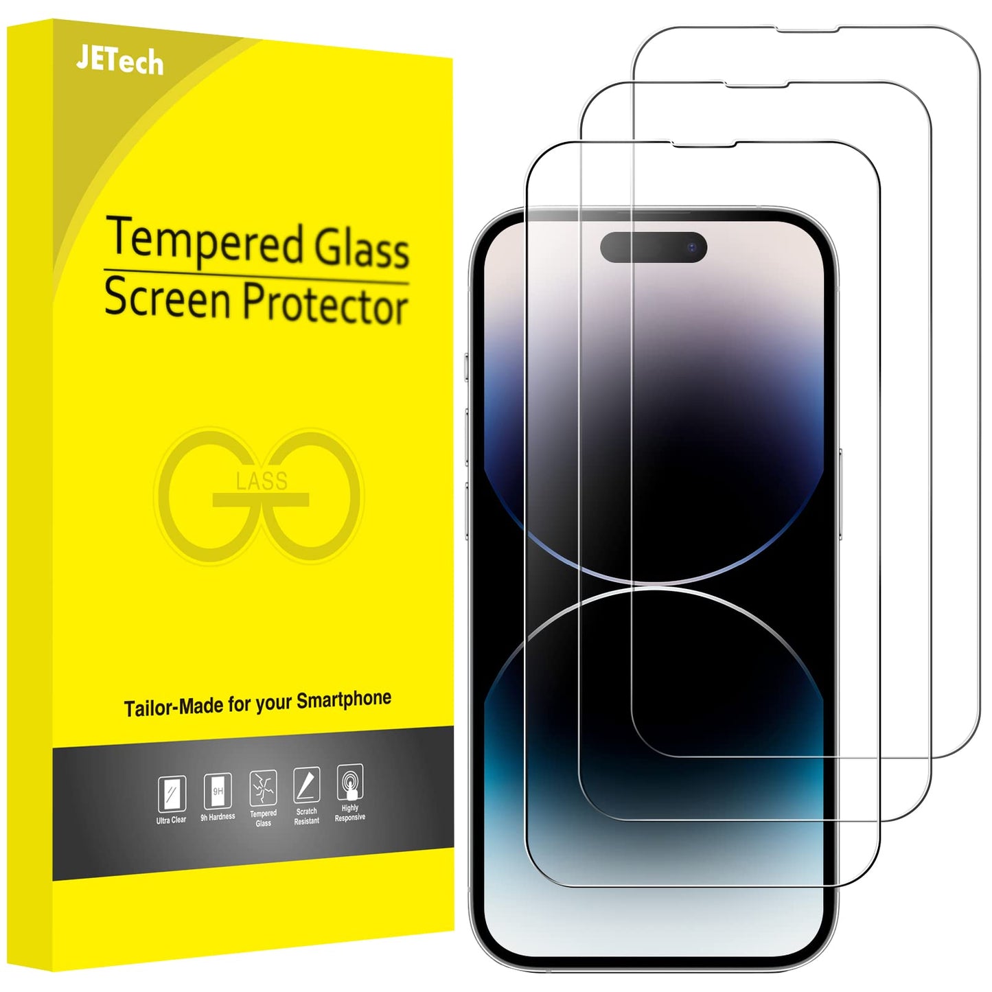 JETech Screen Protector for iPhone 17e (2026) / iPhone 16e / iPhone 14, Tempered Glass Film, 6.1-Inch Display, 3-Pack