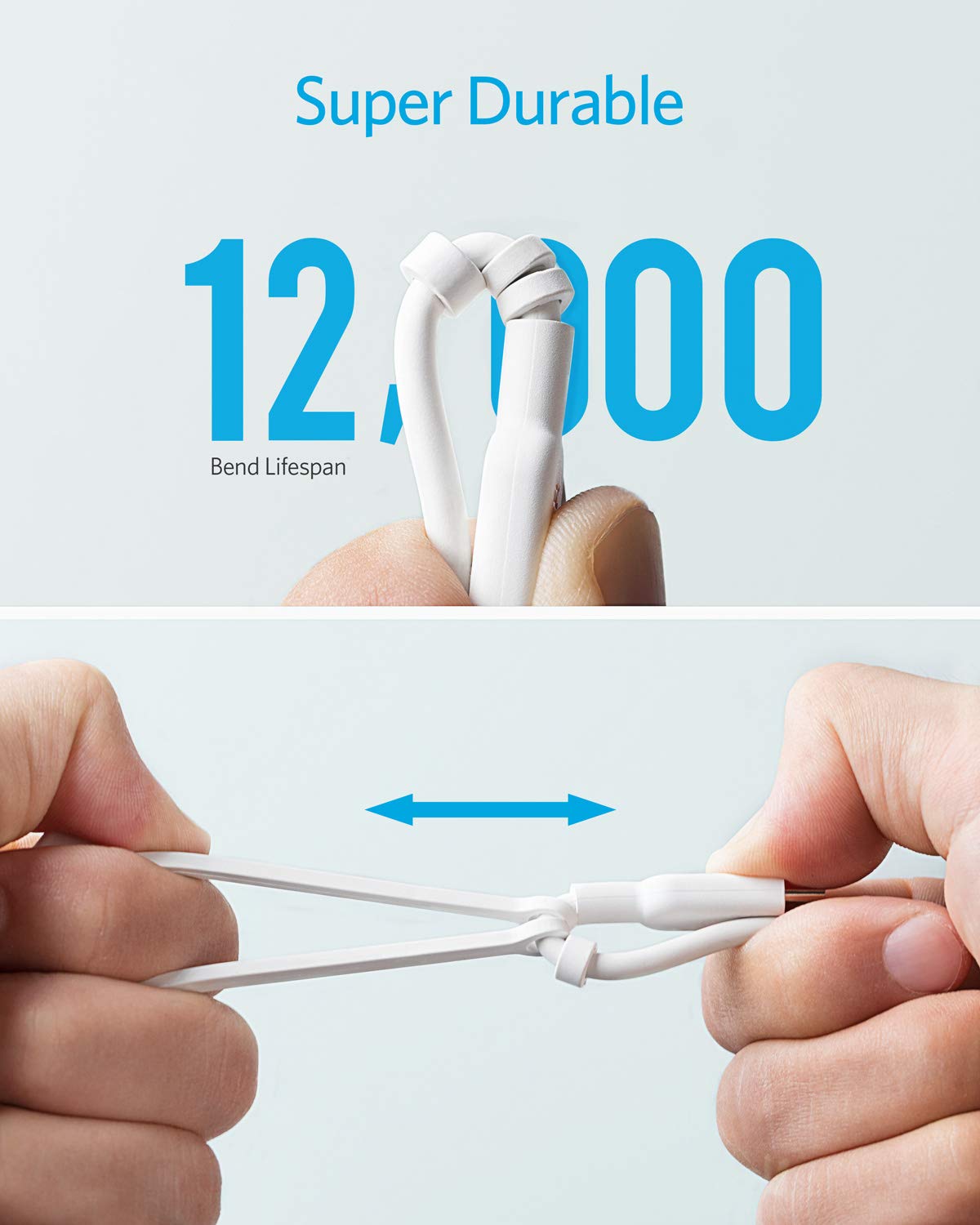 Anker Powerline II 3-in-1 Cable, Lightning/Type C/Micro USB Cable for iPhone, iPad, Huawei, HTC, LG, Samsung Galaxy, Sony Xperia, Android Smartphones, and More(3ft, White)