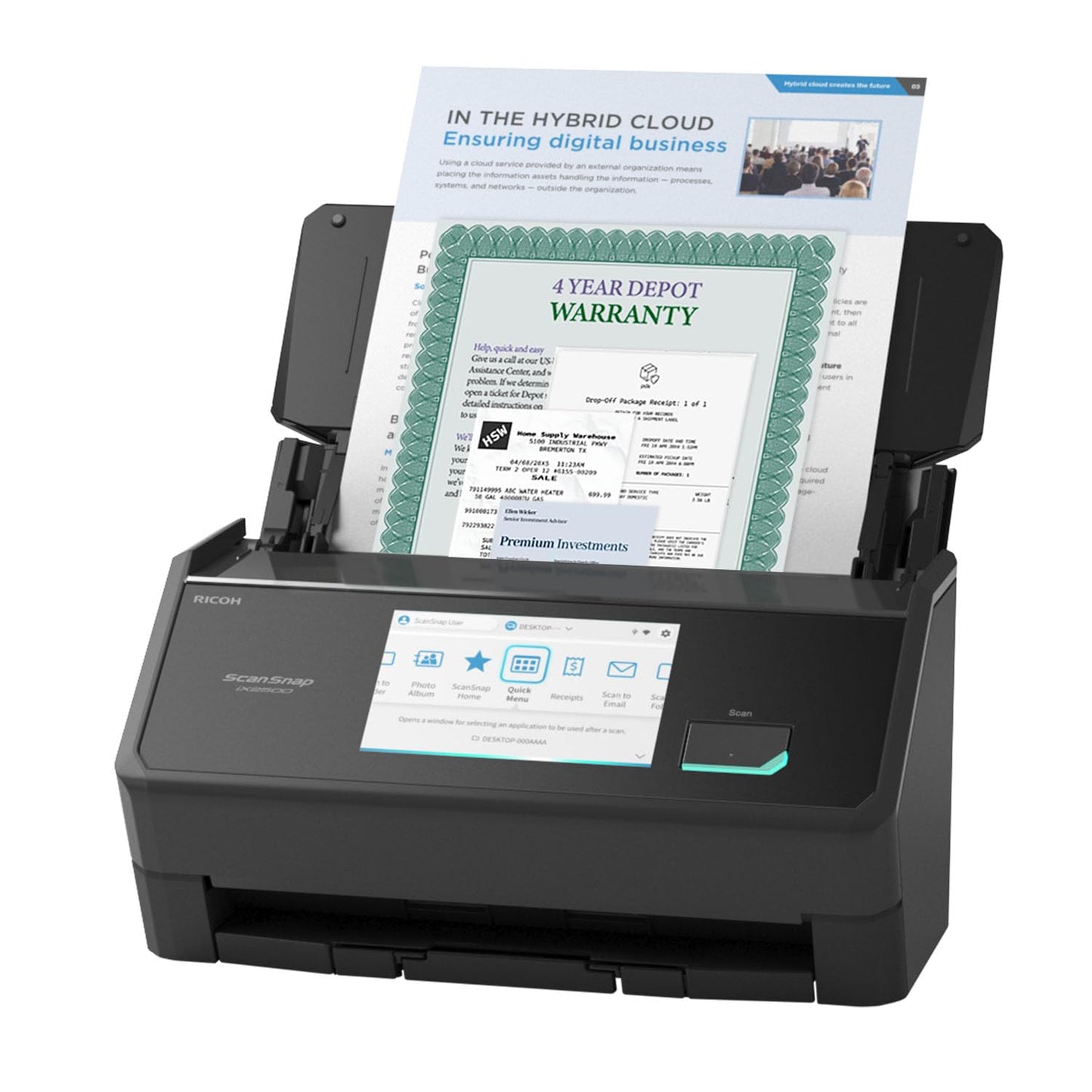 ScanSnap iX1600 Wireless or USB High-Speed Cloud Enabled Document, Photo & Receipt Scanner with Large Touchscreen and Auto Document Feeder for Mac or PC, 17 watts, Black