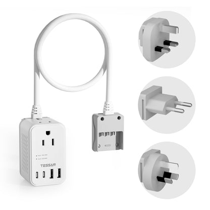 TESSAN 220 to 110 Voltage Converter US to Europe, International Travel Power Adapter with 4 USB Ports(2 USB C), 2 AC and EU/UK/AU Plug Universal Power Converter Adapter Combo, Step Down Transformer