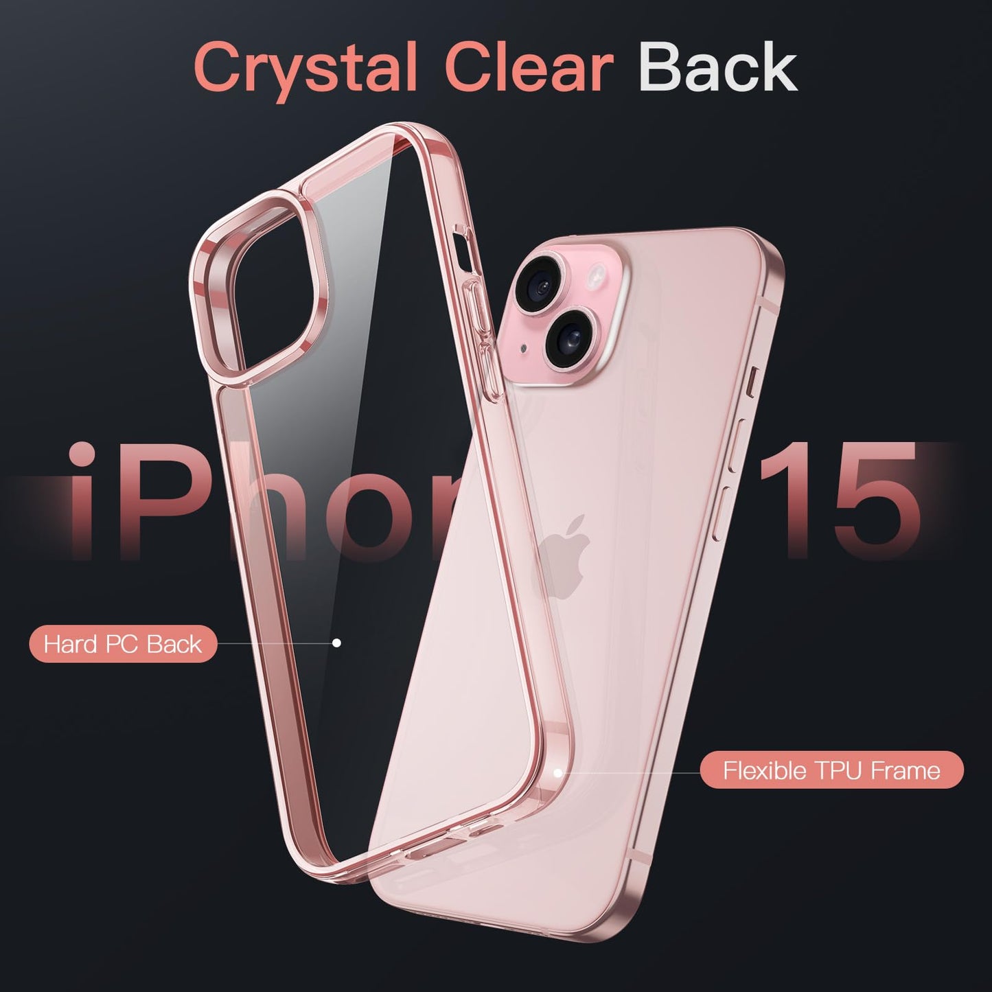 JETech Case for iPhone 15 6.1-Inch, Non-Yellowing Shockproof Phone Bumper Cover, Anti-Scratch Clear Back (Clear)
